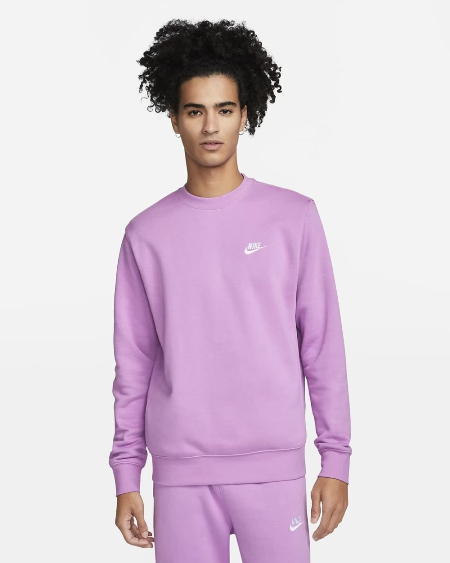 Nike Sportswear Club Fleece Crew for Men - Violet Shock/White Pullover Sweatshirt