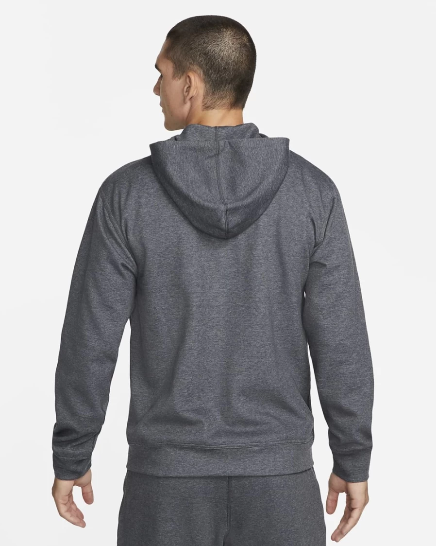 Nike Men's Dri-FIT Yoga Full-Zip Fleece Hoodie - Black/Pure - Lightweight Workout Jacket