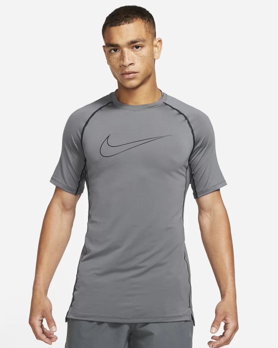 Nike Pro Dri-FIT Men's Slim Fit Short-Sleeve T-Shirt - Iron Grey/Black/Black - Moisture Wicking Workout Top