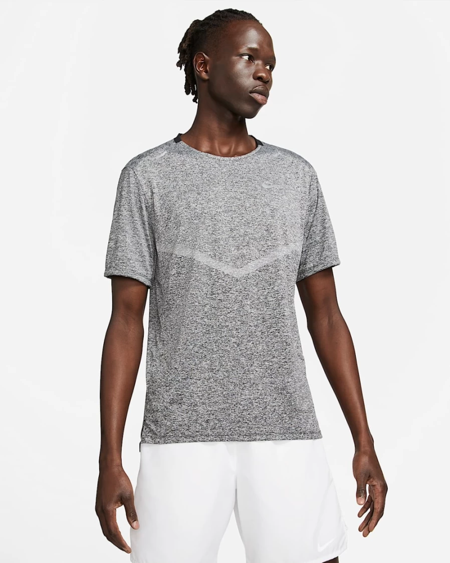 Nike Dri-FIT Rise 365 Men's Running Shirt - Black/Heather - Moisture-Wicking Short-Sleeve Top