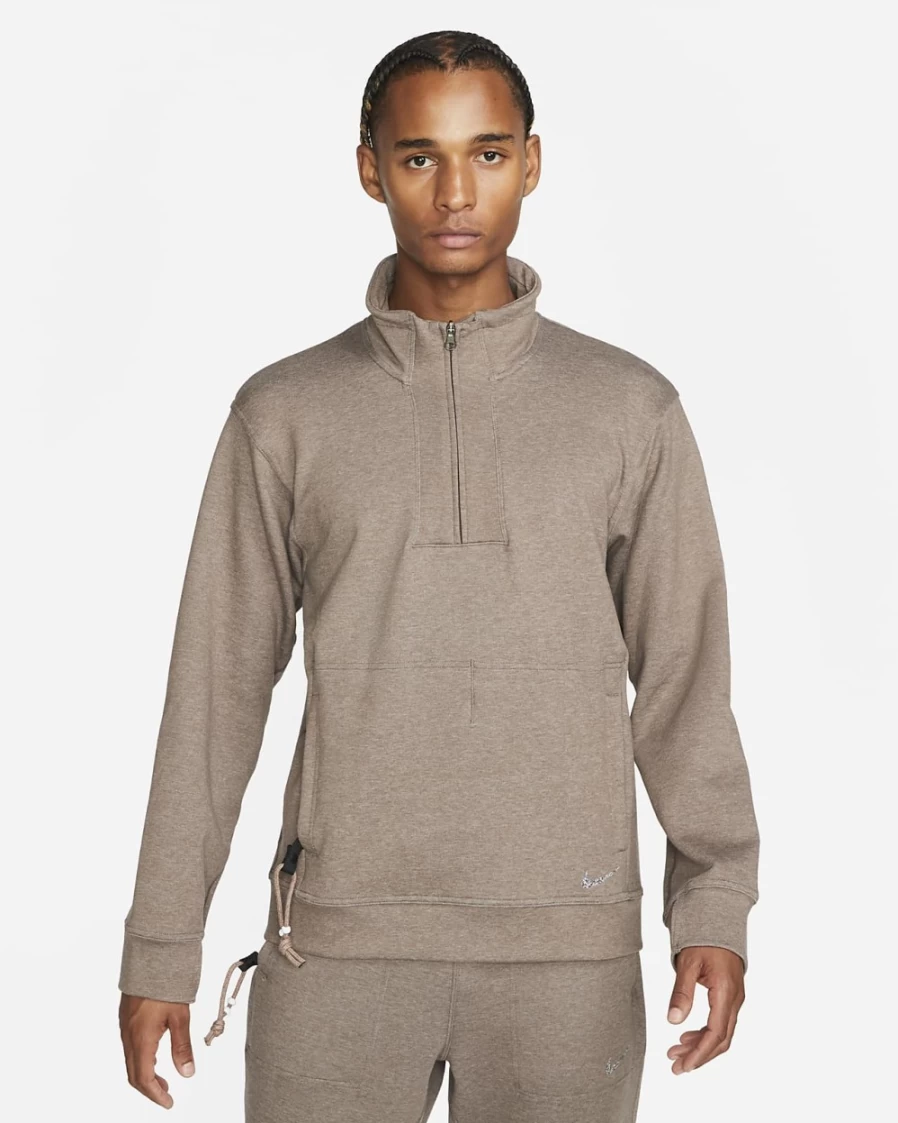 Nike Dri-FIT Yoga Restore Men's 1/4-Zip Top - Ironstone/Pure - Moisture-Wicking Workout Shirt