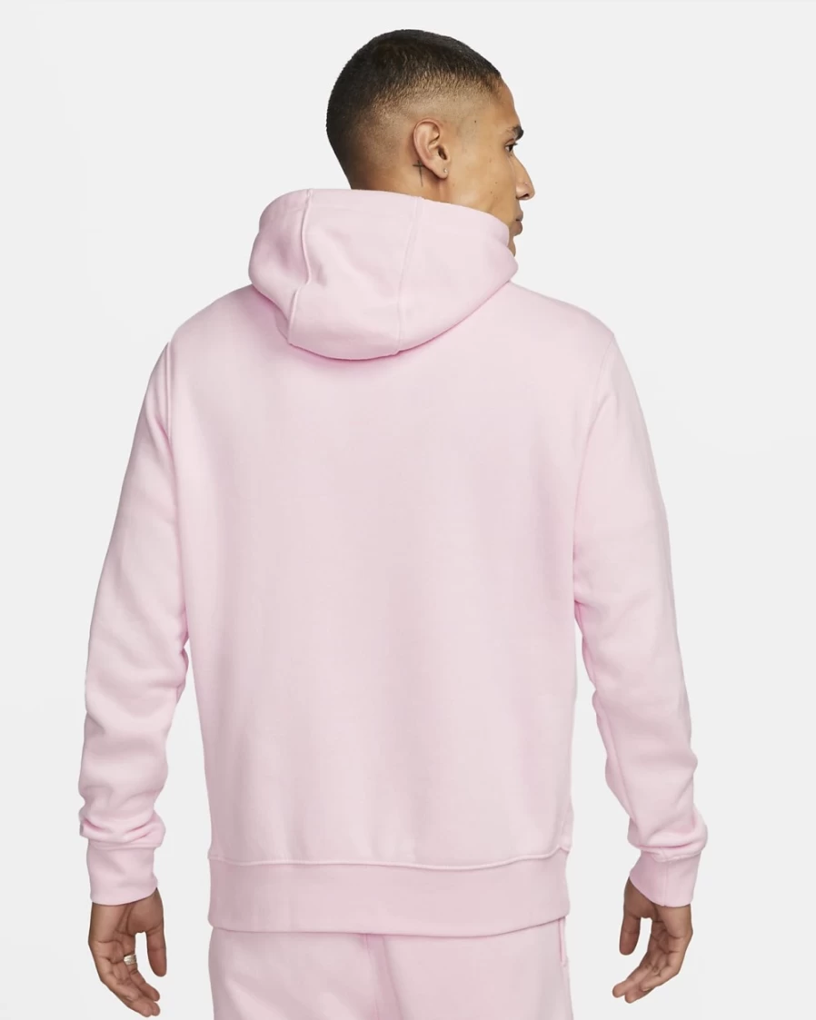 Nike Men's Club Fleece Pullover Hoodie - Pink Foam & White Colorway