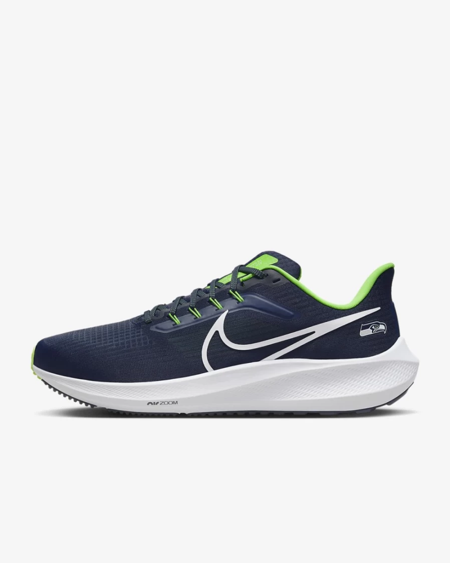 Nike Pegasus 39 Men's Road Running Shoes - Seattle Seahawks NFL Edition in College Navy/Green/White