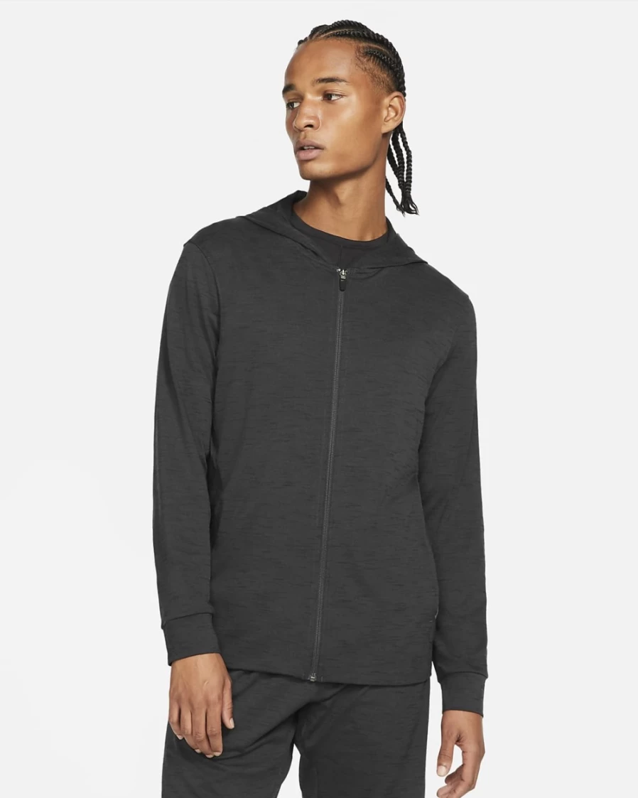 Nike Men's Off Noir/Black Dri-FIT Yoga Full-Zip Jacket - Lightweight Workout Hoodie