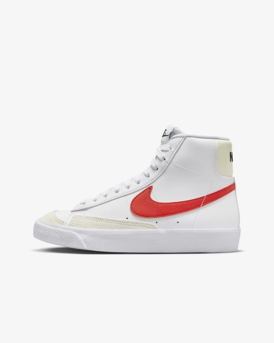 Nike Blazer Mid '77 Big Kids' Sneakers in White/Coconut Milk/Picante Red for Boys and Girls
