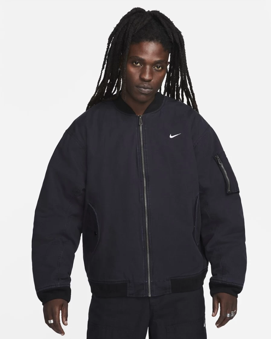 Nike Men's Black & White Woven Flight Jacket - Lightweight Casual Sportswear