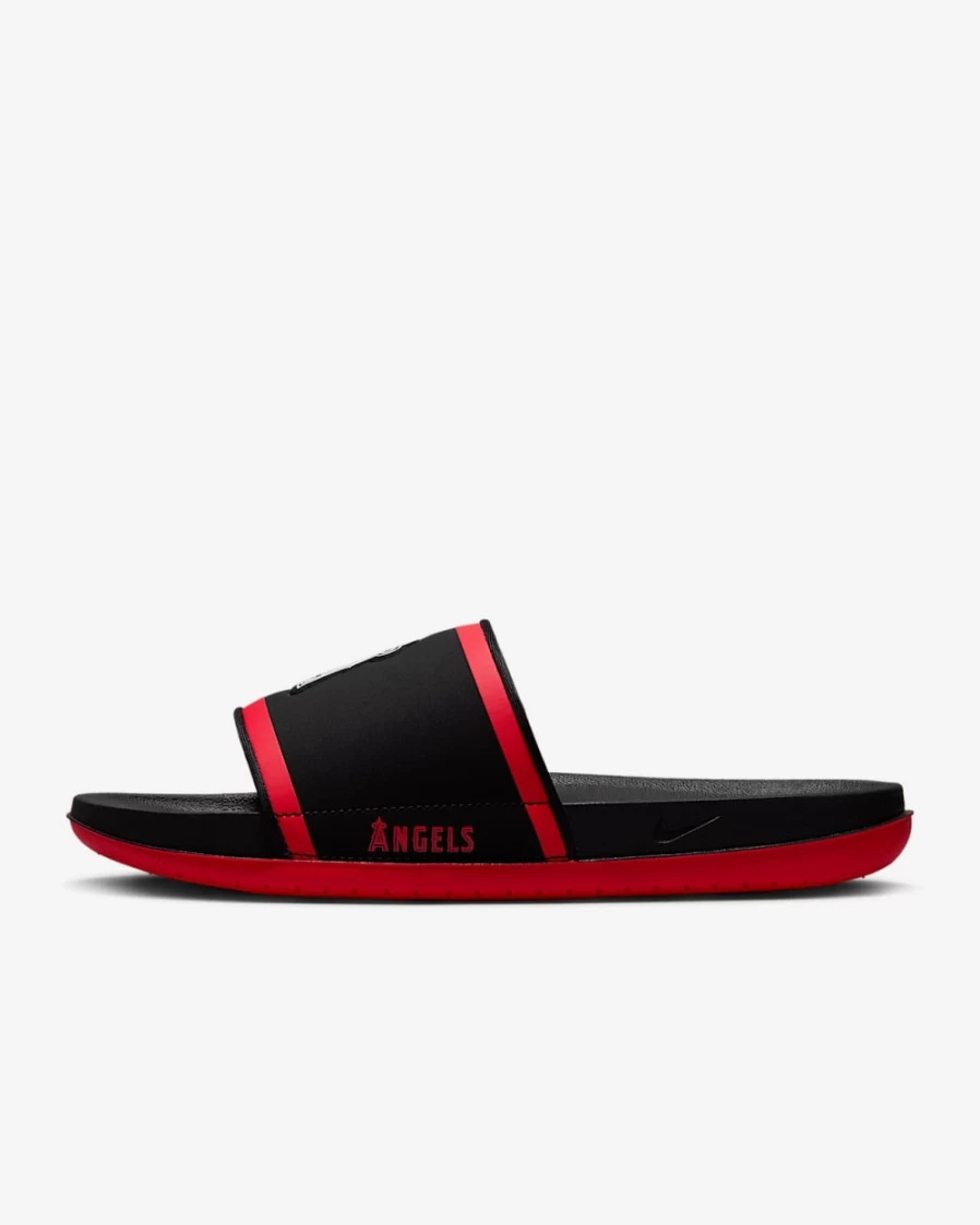 Nike Offcourt Slide Sandals for Men - MLB Los Angeles Angels Team Design - Black/Sport Red/White