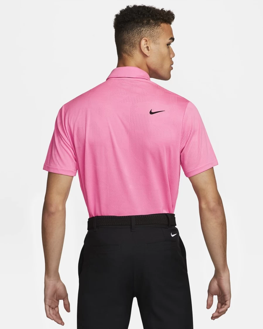 Nike Dri-FIT Tour Men's Jacquard Golf Polo Shirt - Pink Glow/Black, Moisture-Wicking Performance Top for Men