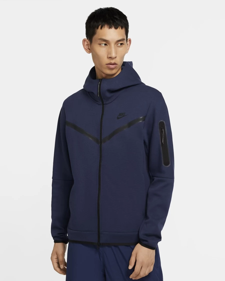 Nike Men's Tech Fleece Full-Zip Hoodie - Midnight Navy/Black | Lightweight & Warm Sportswear
