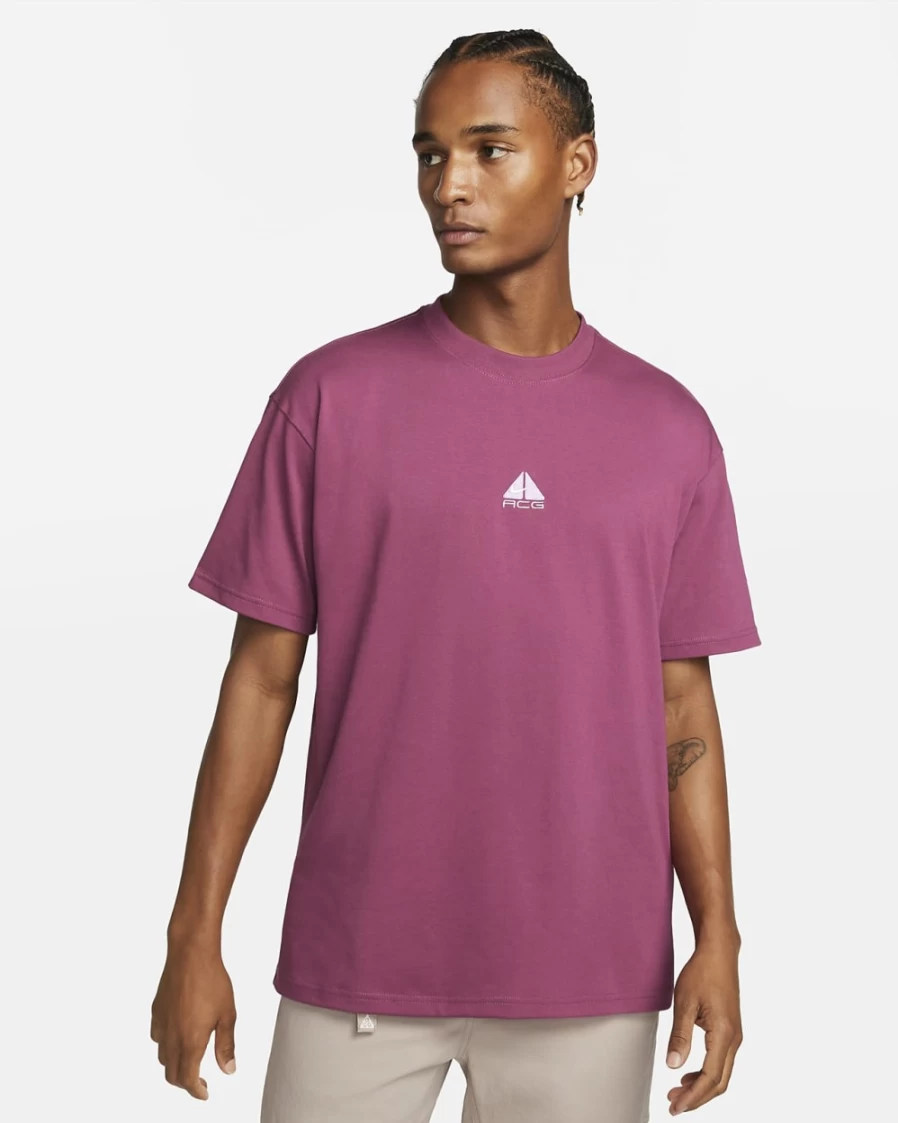 Nike ACG Men's T-Shirt - Rosewood, Rush Fuchsia & Summit White Color Block Tee