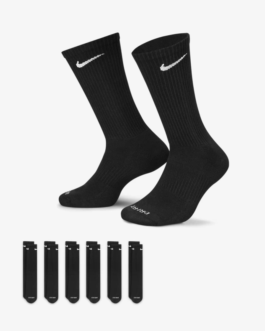 Nike Men's Everyday Plus Cushioned Crew Socks 6-Pack - Black/White Athletic Training Socks