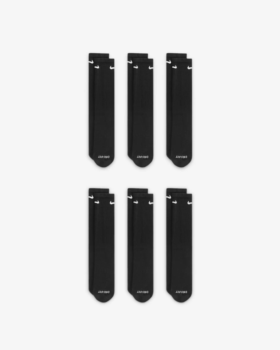 Nike Men's Everyday Plus Cushioned Crew Socks 6-Pack - Black/White Athletic Training Socks