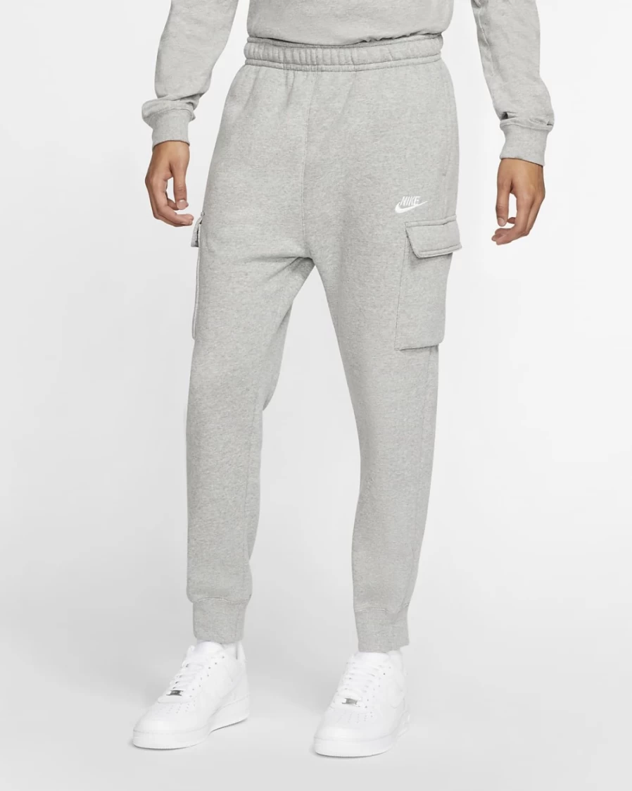 Nike Club Fleece Men's Cargo Pants - Dark Grey Heather, Matte Silver, White | Sportswear