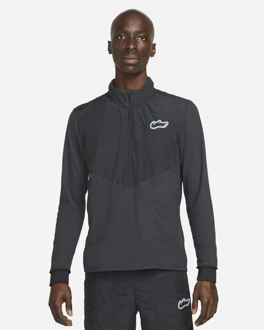 Nike Therma-FIT Wild Run Element Men's 1/2-Zip Running Top - Off Noir/Black Thermal Half-Zip Workout Shirt for Men