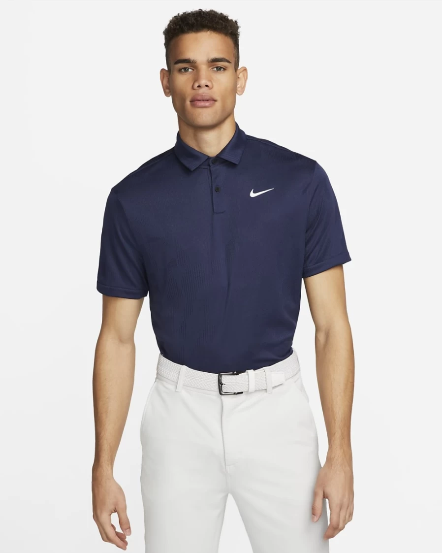 Nike Dri-FIT Tour Men's Golf Polo - Moisture-Wicking Jacquard Design in Midnight Navy/White