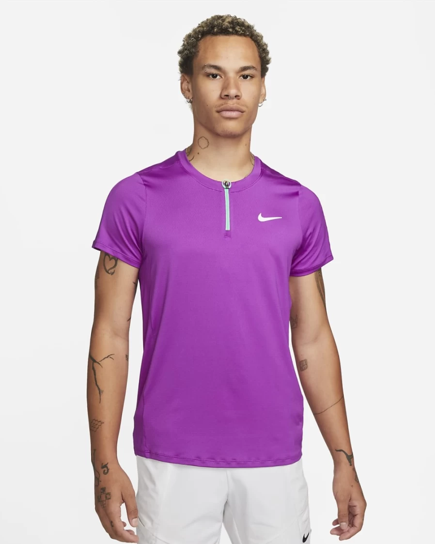 NikeCourt Dri-FIT Advantage Men's Tennis Polo Shirt - Vivid Purple, Green Glow & White