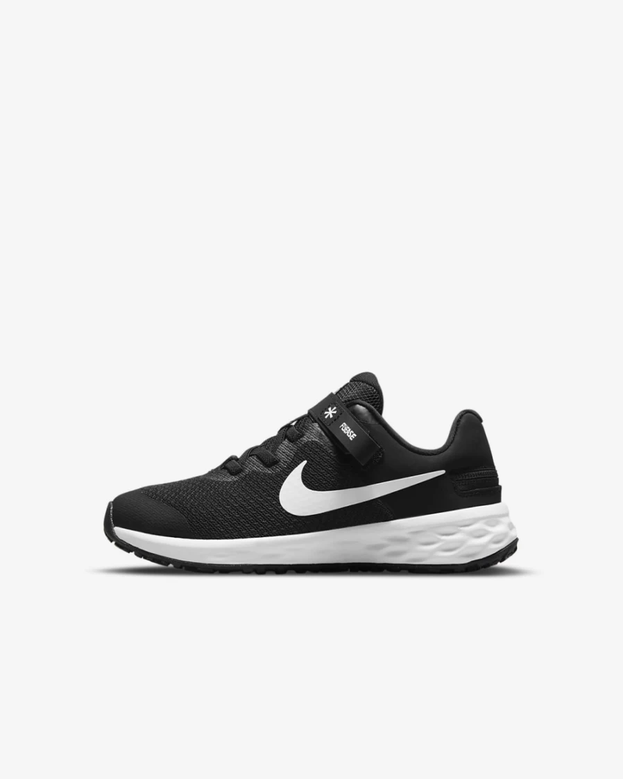 Nike Revolution 6 FlyEase Easy On/Off Shoes for Boys & Girls - Black/Dark Smoke Grey/White