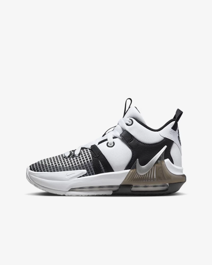 Nike LeBron Witness 7 Basketball Shoes for Kids - White/Black/Metallic Silver - Boys & Girls