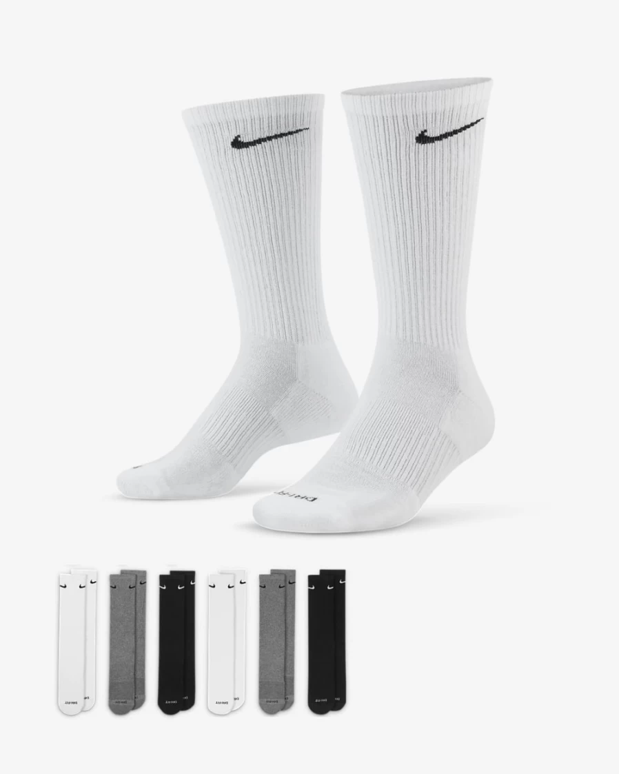Nike Men's Everyday Plus Cushioned Training Crew Socks 6-Pack - Multi-Color Athletic Performance Socks