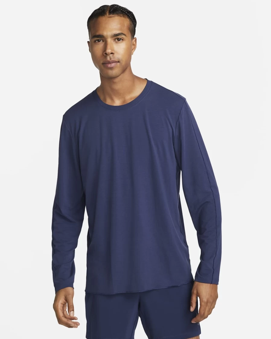 Nike Dri-FIT Men's Long-Sleeve Yoga Top - Midnight Navy/Iron Grey