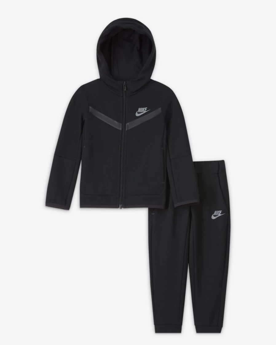 Nike Tech Fleece Toddler Zip Hoodie & Pants Set - Black for Boys & Girls | Sportswear Outfit