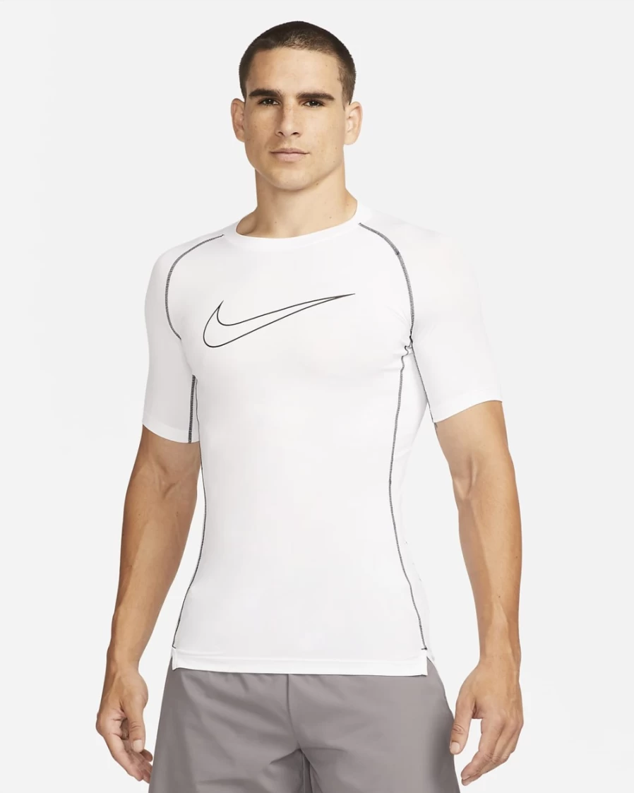 Nike Pro Dri-FIT Men's Training T-Shirt - Moisture-Wicking Tight Fit Short-Sleeve Top (White/Black)