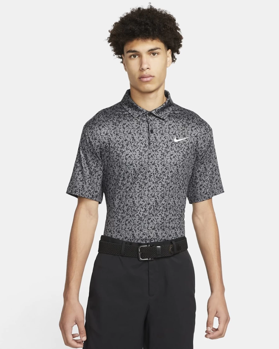 Nike Dri-FIT Tour Men's Golf Polo Shirt - Iron Grey/White Camo Print, Moisture-Wicking Performance Tee
