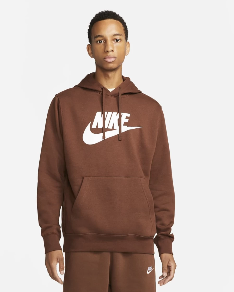 Nike Club Fleece Men's Pullover Hoodie - Cacao Wow/White Graphic Sweatshirt