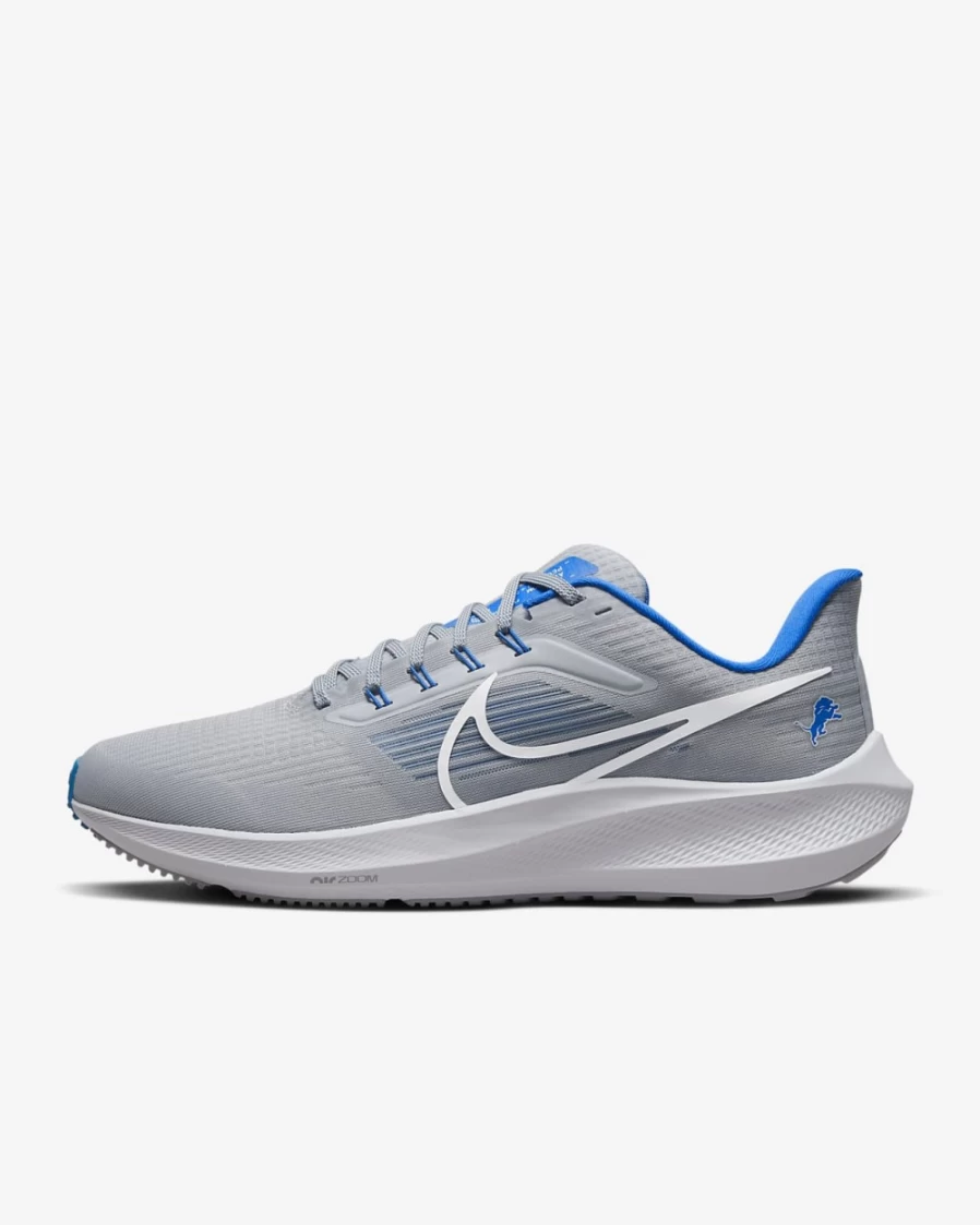 Nike Pegasus 39 Men's Road Running Shoes - Detroit Lions NFL Edition - Medium Silver/Battle Blue/White