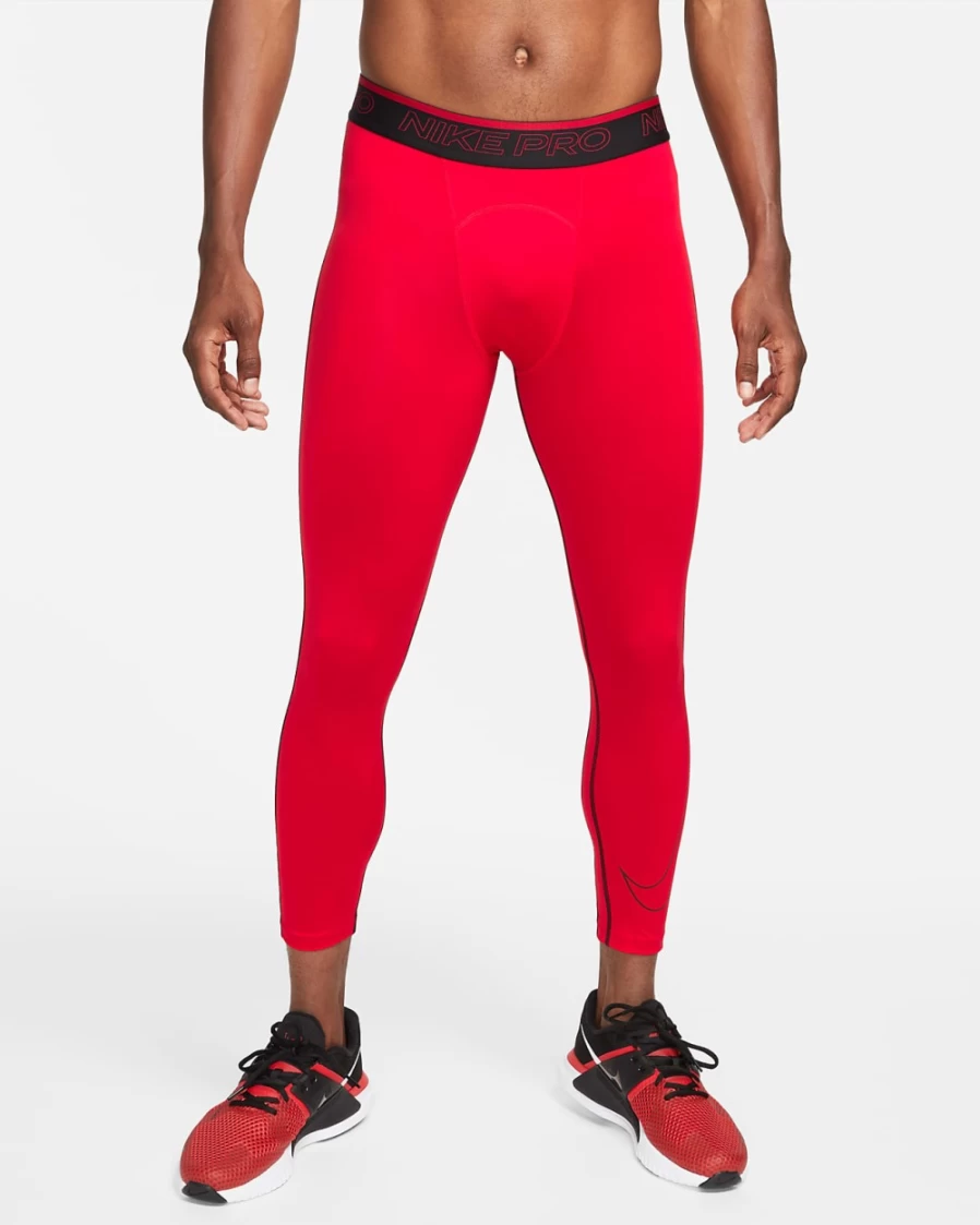 Nike Pro Dri-FIT Men's 3/4 Tights - University Red/Black/Black - Moisture-Wicking Training Pants
