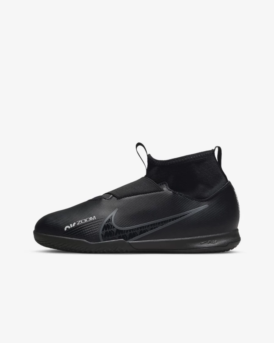 Nike Jr. Zoom Mercurial Superfly 9 Academy IC Kids Soccer Shoes - Black/Summit White/Volt/Dark Smoke Grey - Boys & Girls Indoor Court Football Boots