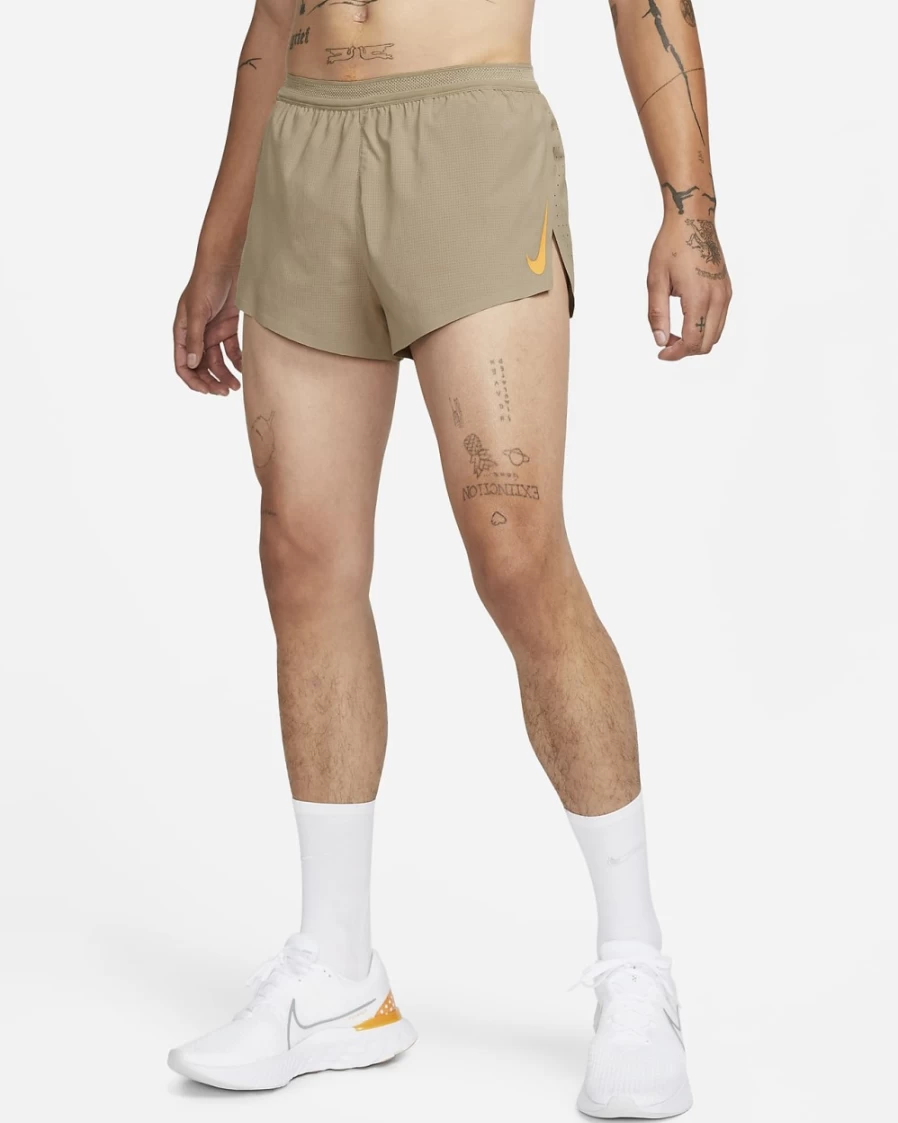 Nike Men's AeroSwift 2" Brief-Lined Racing Shorts in Khaki/Laser Orange