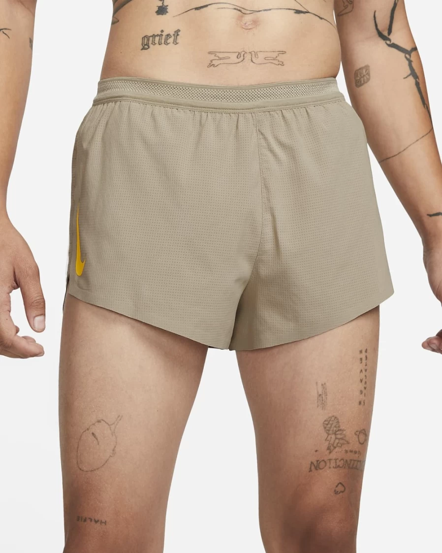 Nike Men's AeroSwift 2" Brief-Lined Racing Shorts in Khaki/Laser Orange