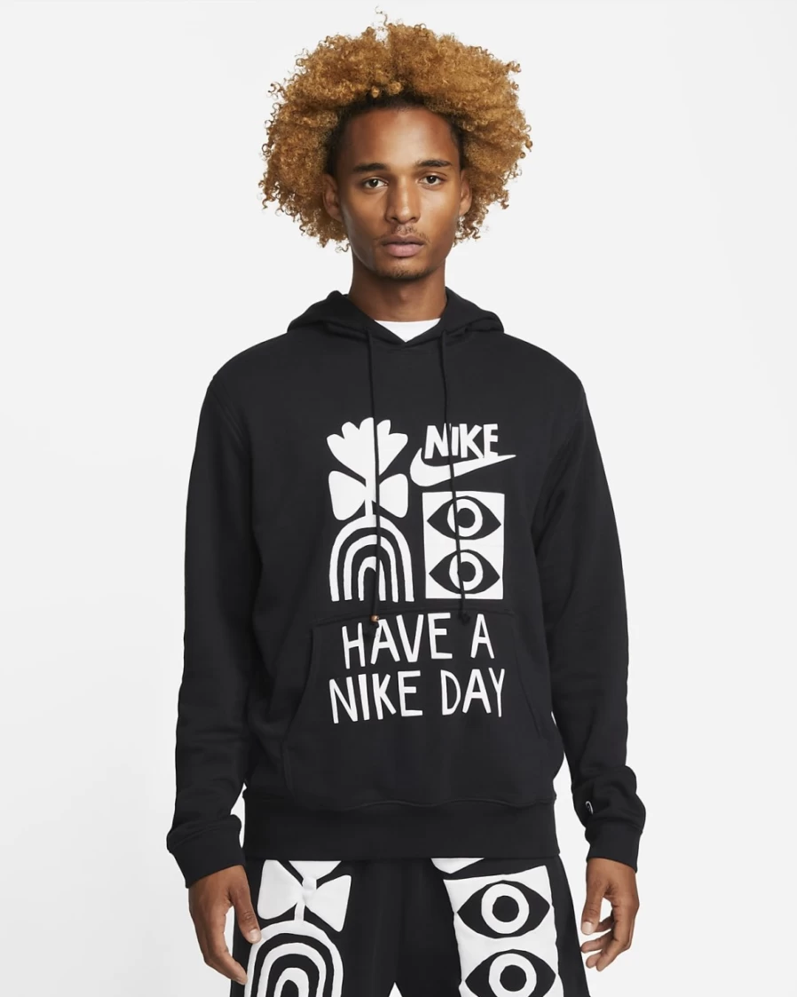 Nike Men's Black French Terry Pullover Hoodie - Sportswear Comfort & Style