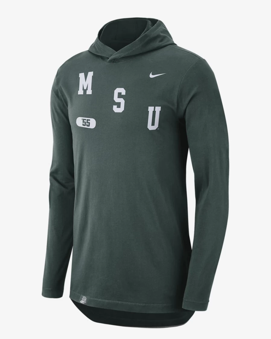 Nike Dri-FIT Michigan State Spartans Men's Pro Green/White Hooded Long-Sleeve T-Shirt