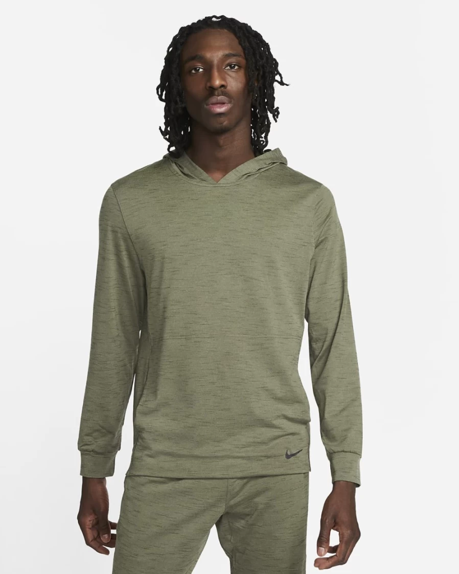Nike Men's Dri-FIT Yoga Hoodie - Lightweight, Moisture-Wicking in Neutral Olive, Cargo Khaki, Heather & Black