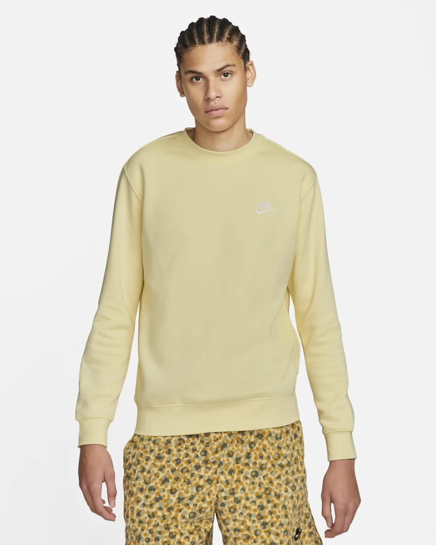 Nike Men's Sportswear Club Fleece Crew Sweatshirt in Alabaster/White