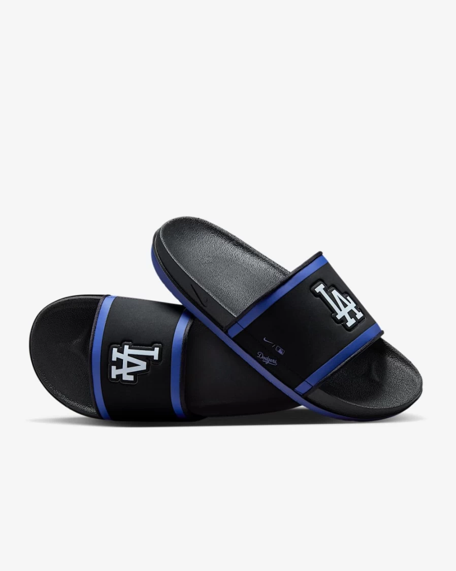 Nike Offcourt Slide Sandals for Men - MLB Los Angeles Dodgers Team Design - Black/Rush Blue/White