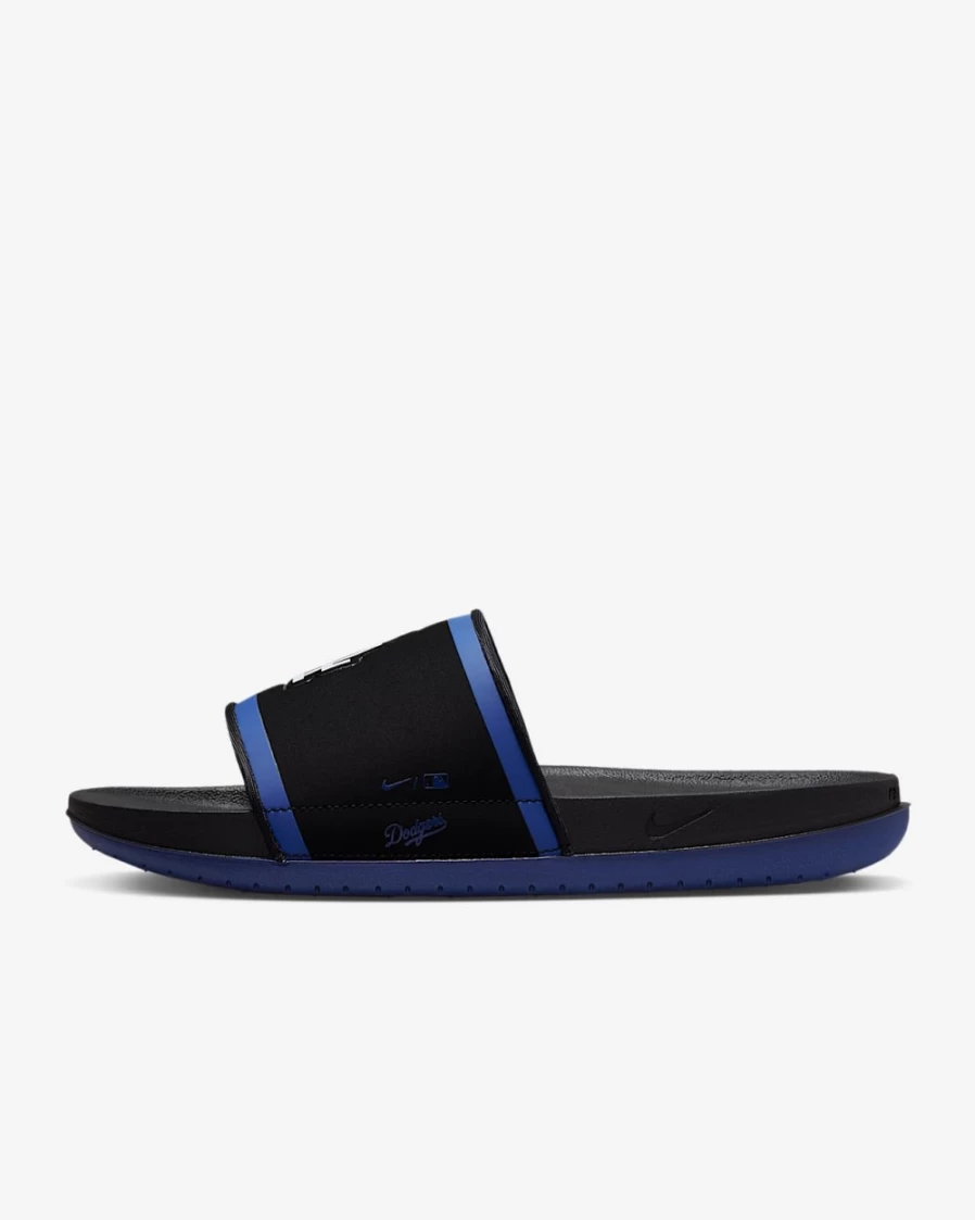 Nike Offcourt Slide Sandals for Men - MLB Los Angeles Dodgers Team Design - Black/Rush Blue/White