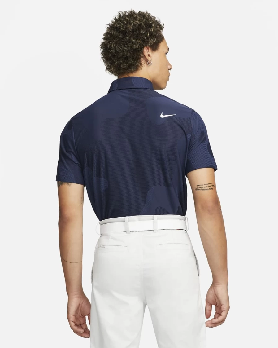 Nike Dri-FIT ADV Tour Men's Golf Polo - Moisture-Wicking Camo Design in Blackened Blue/Midnight Navy/White