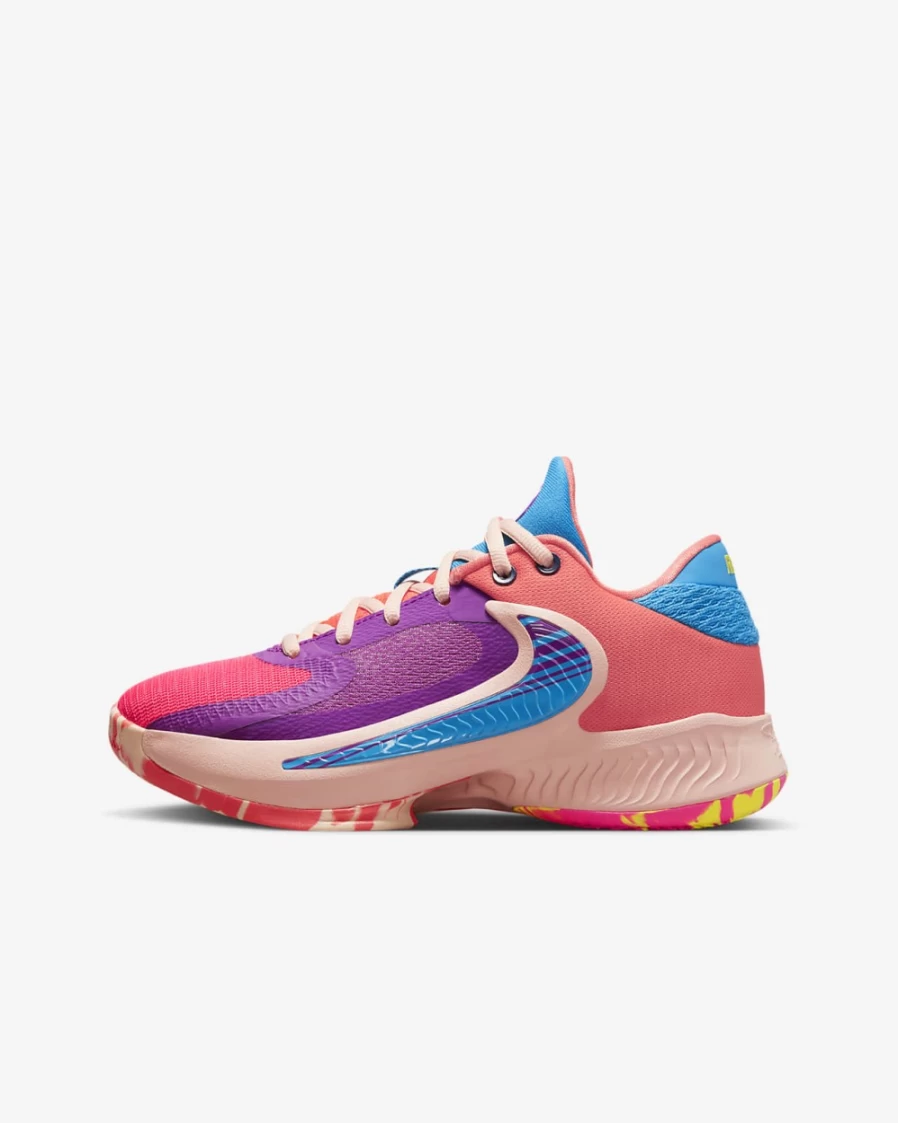 Nike Freak 4 Big Kids' Basketball Shoes for Boys & Girls - Vivid Purple/Hyper Pink/Magic Ember/Laser Blue
