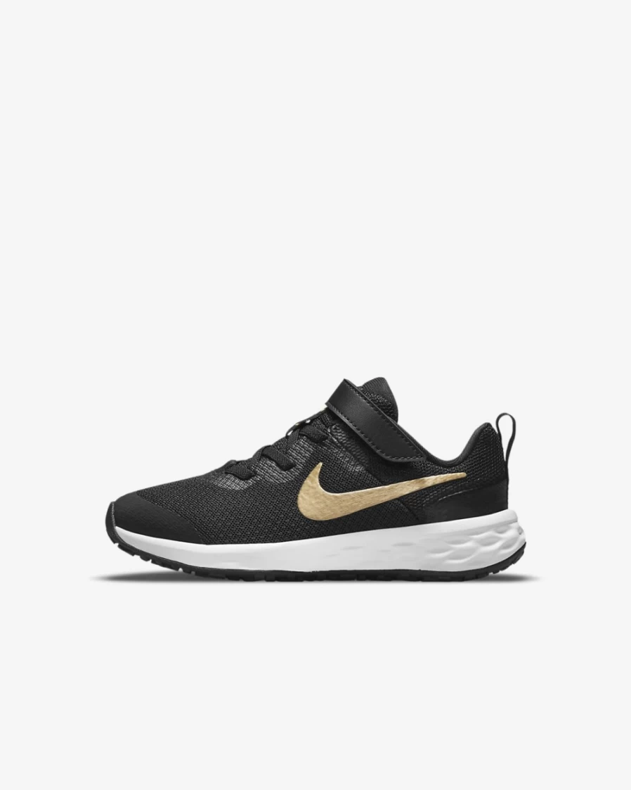 Nike Revolution 6 Little Kids' Running Shoes - Black/White/Metallic Gold - Unisex Boys & Girls