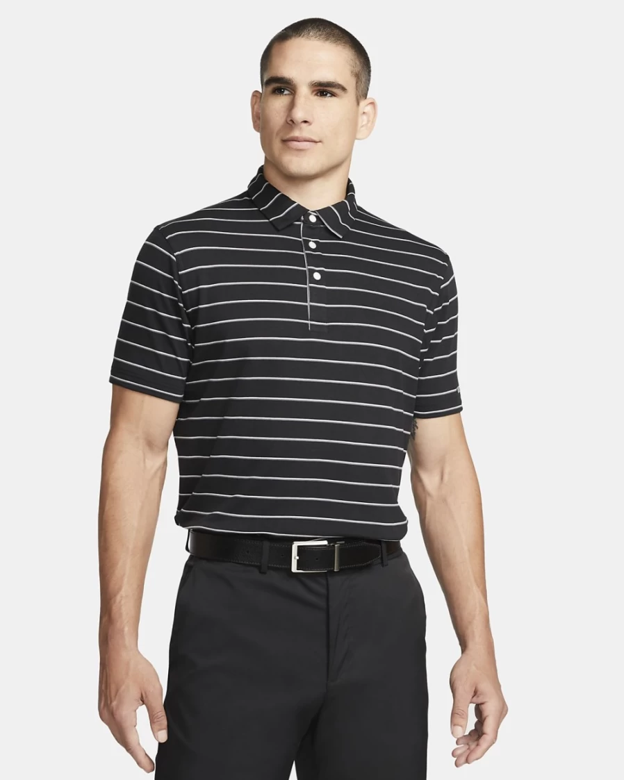 Nike Dri-FIT Player Men's Black/Brushed Silver Striped Golf Polo Shirt