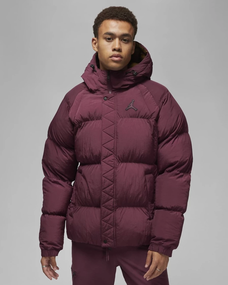 Nike Jordan Essential Men's Puffer Jacket - Cherrywood Red & Light Olive Windbreaker