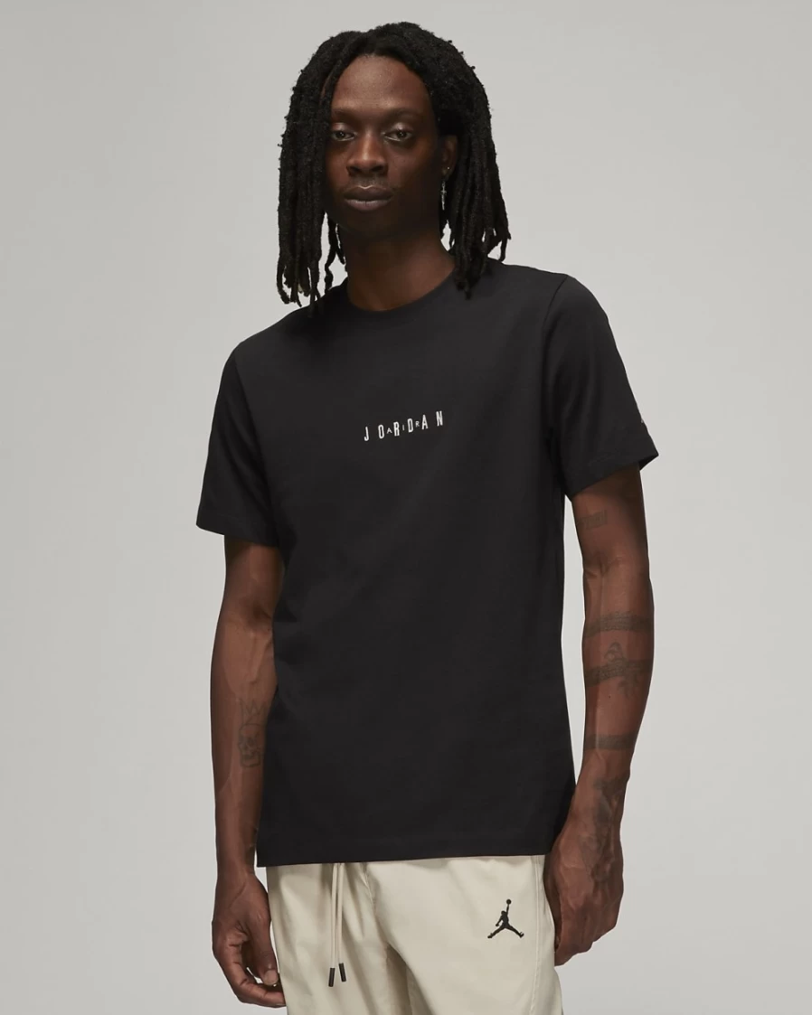 Nike Jordan Air Men's T-Shirt - Black/Sail Casual Comfort Fit Tee