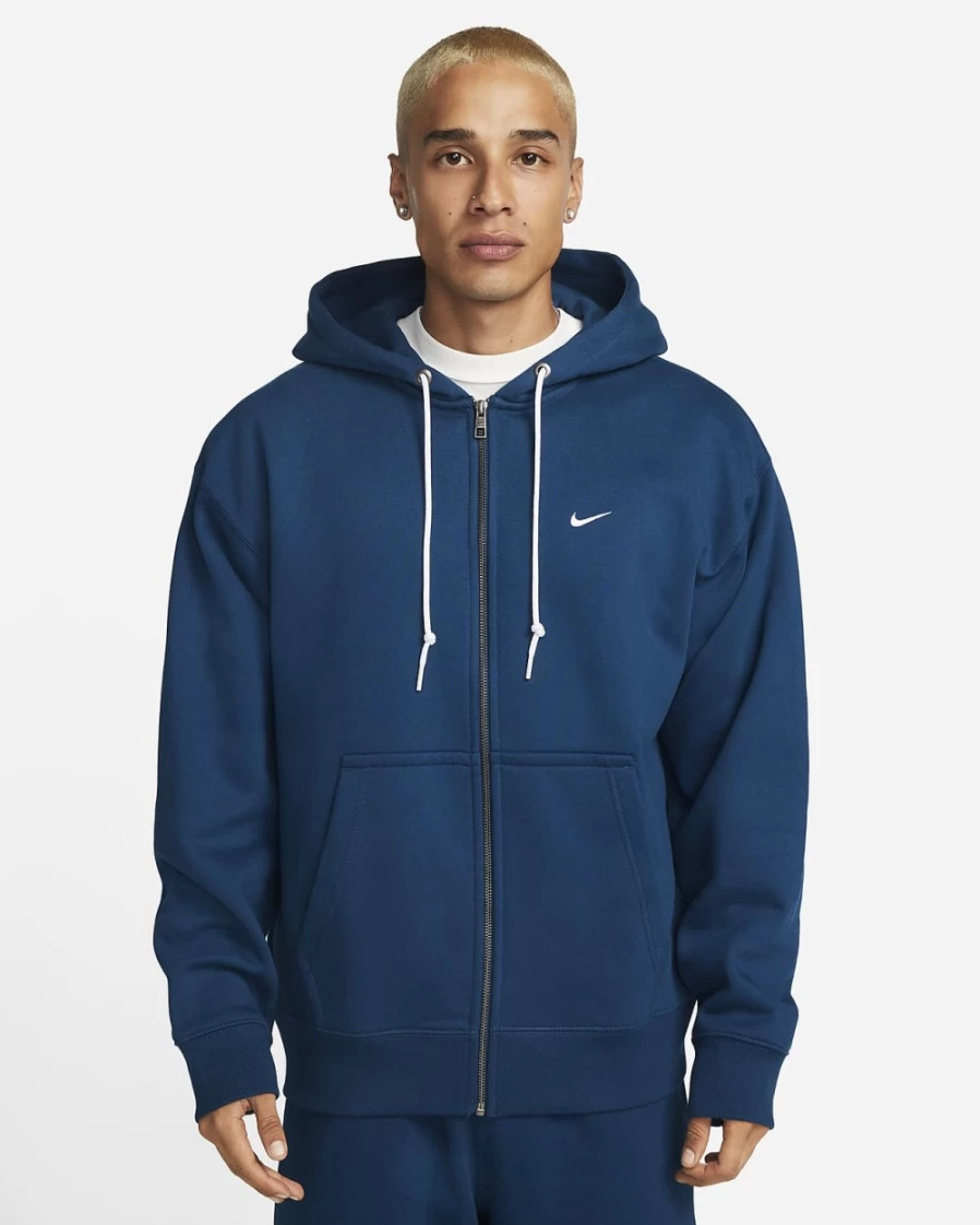 Nike Men's Solo Swoosh Full-Zip Hoodie - Valerian Blue/White