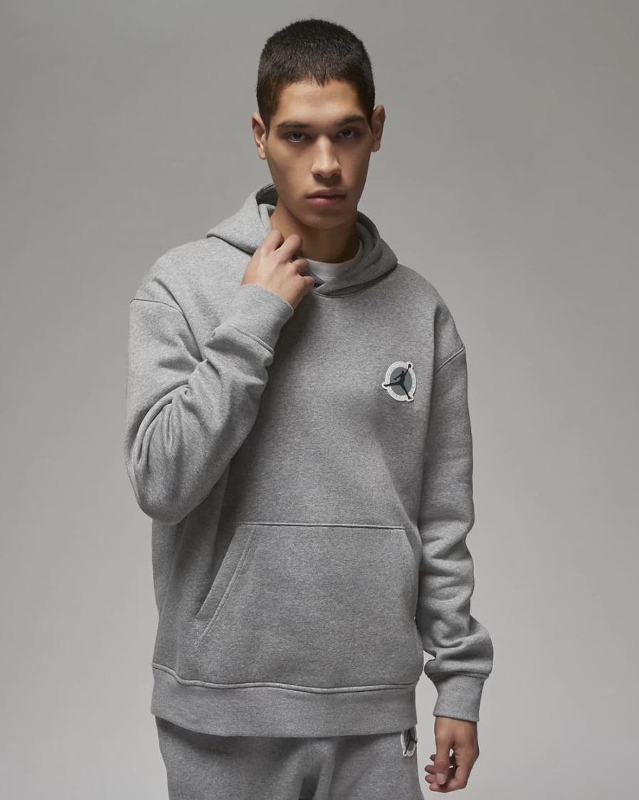 Nike Jordan Flight MVP Men's Fleece Pullover Hoodie - Carbon Heather/Rush Orange