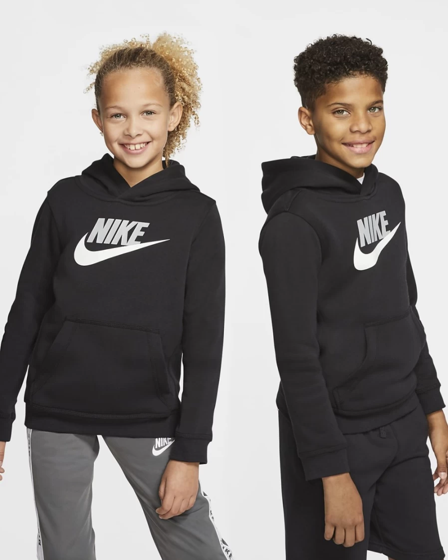 Nike Club Fleece Pullover Hoodie for Boys & Girls - Black & Light Smoke Grey Kids' Sweatshirt