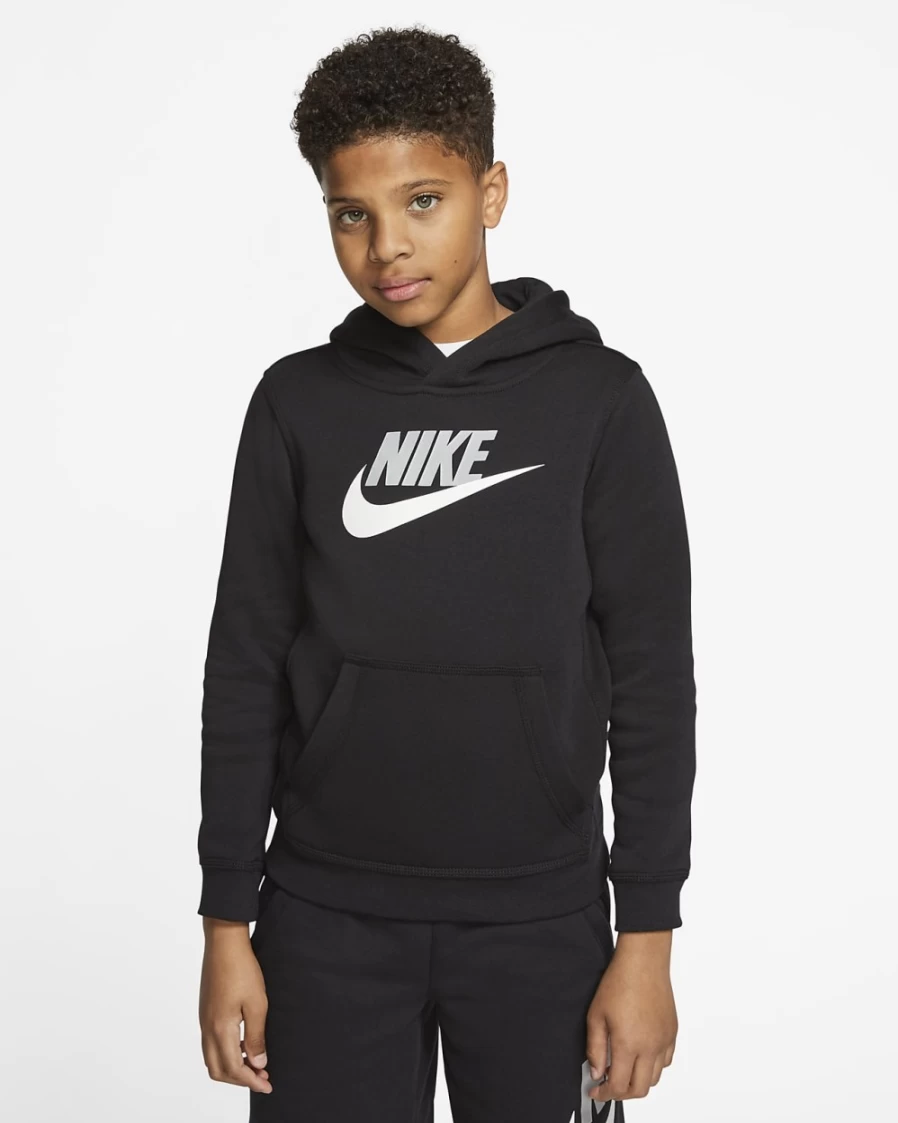Nike Club Fleece Pullover Hoodie for Boys & Girls - Black & Light Smoke Grey Kids' Sweatshirt