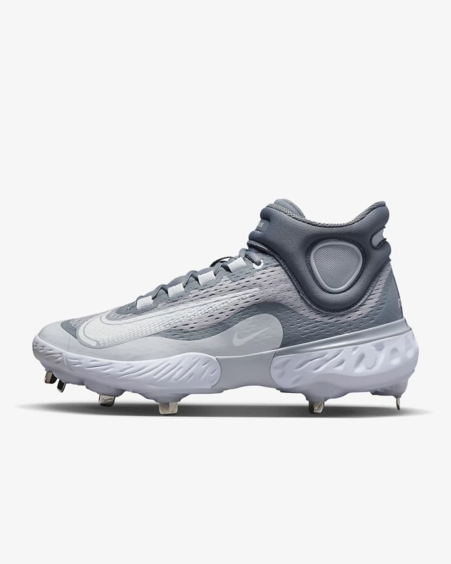 Nike Alpha Huarache Elite 4 Mid Baseball Cleats for Men - Wolf Grey, Cool Grey, Pure Platinum, White